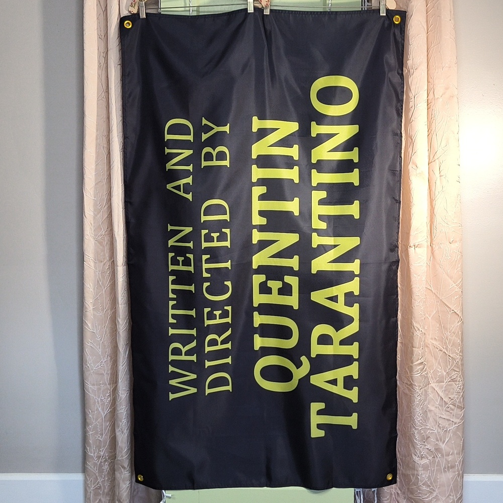 Home - Quentin Tarantino Banner Written & Directed By Tapestry Blk Yel 5' × 3'